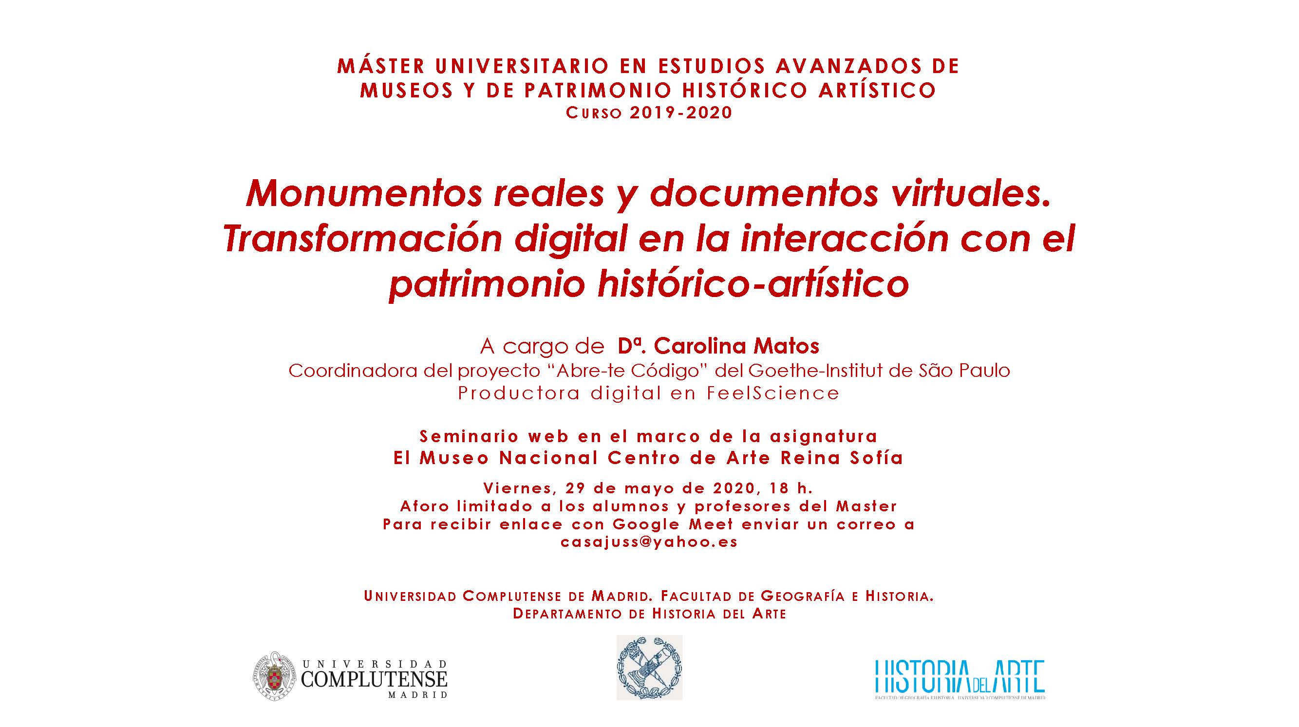 Seminario web "Monumentos reales y documentos virtuales" 29 de mayo 18h.